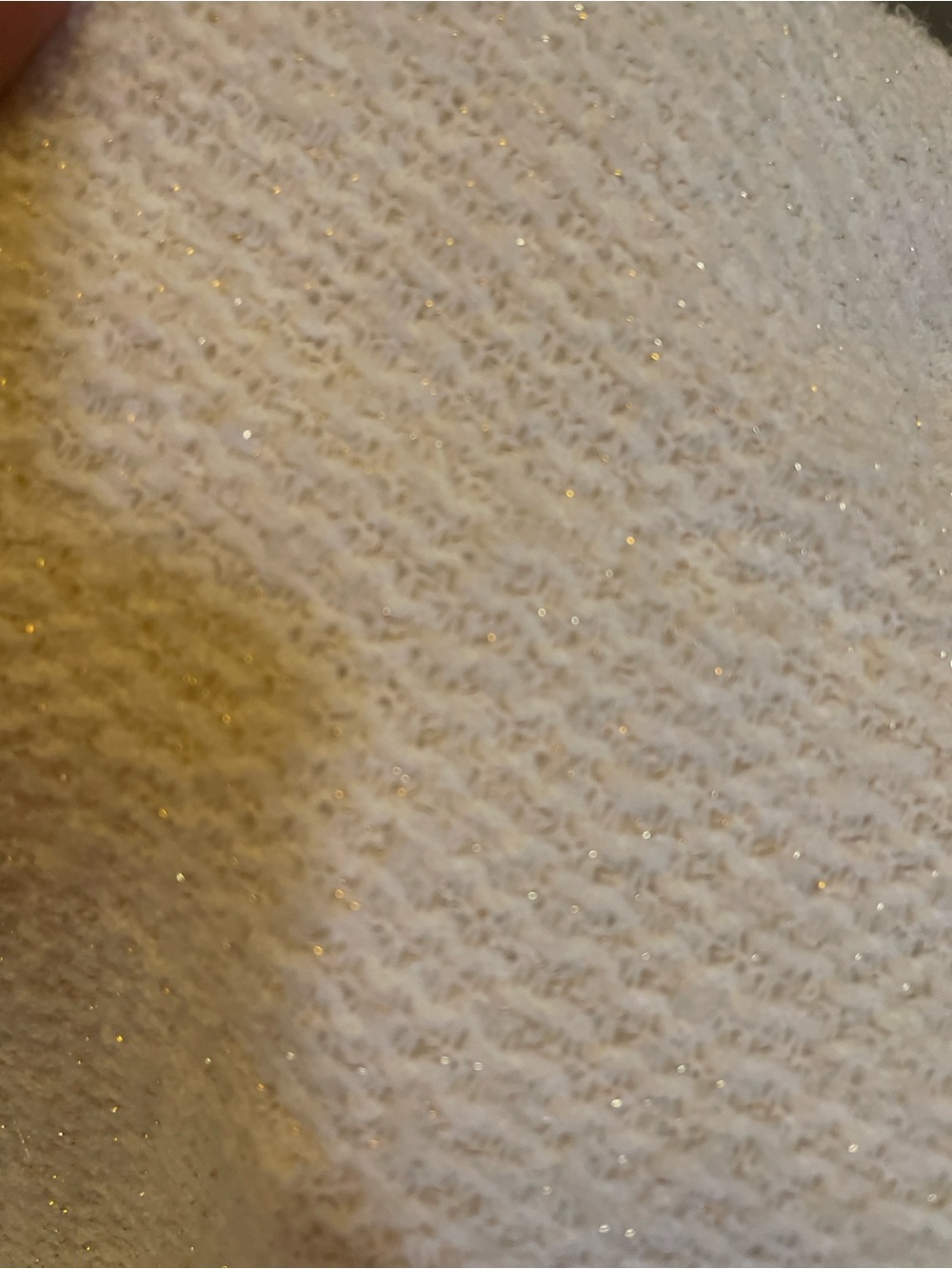 Miss Me White Turtle/Cowl Neck Sweater with Golden Shimmer Throughout - Picture 3 of 5